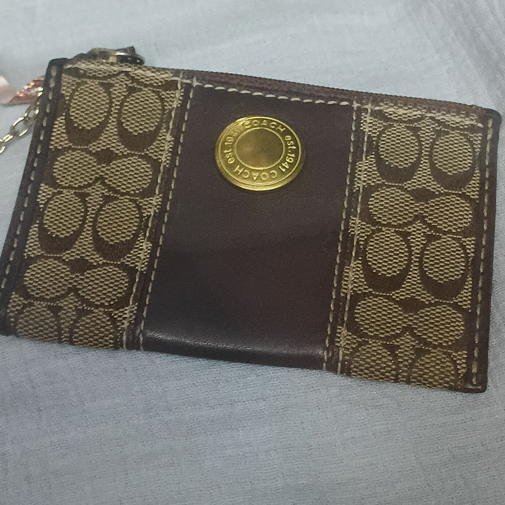 Coach Signature Brown and Gold Key & Card Holder